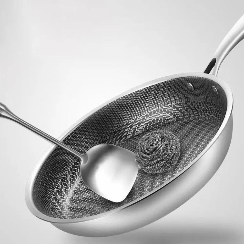 26/28/30cm Stainless Steel Frying Pan Durable Non-coated Surface Honeycomb Stir-Fry Pan Thickened Base Multi-functional