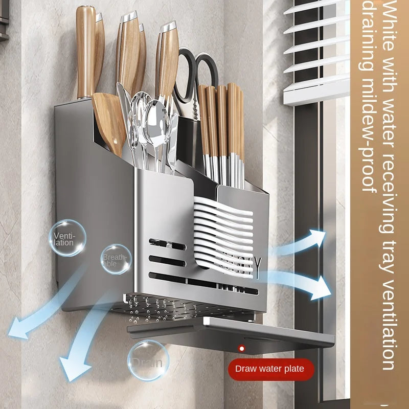 kitchen knife holder, rack, wall hanging cutter, chopstick cage, chopstick tube, stainless steel