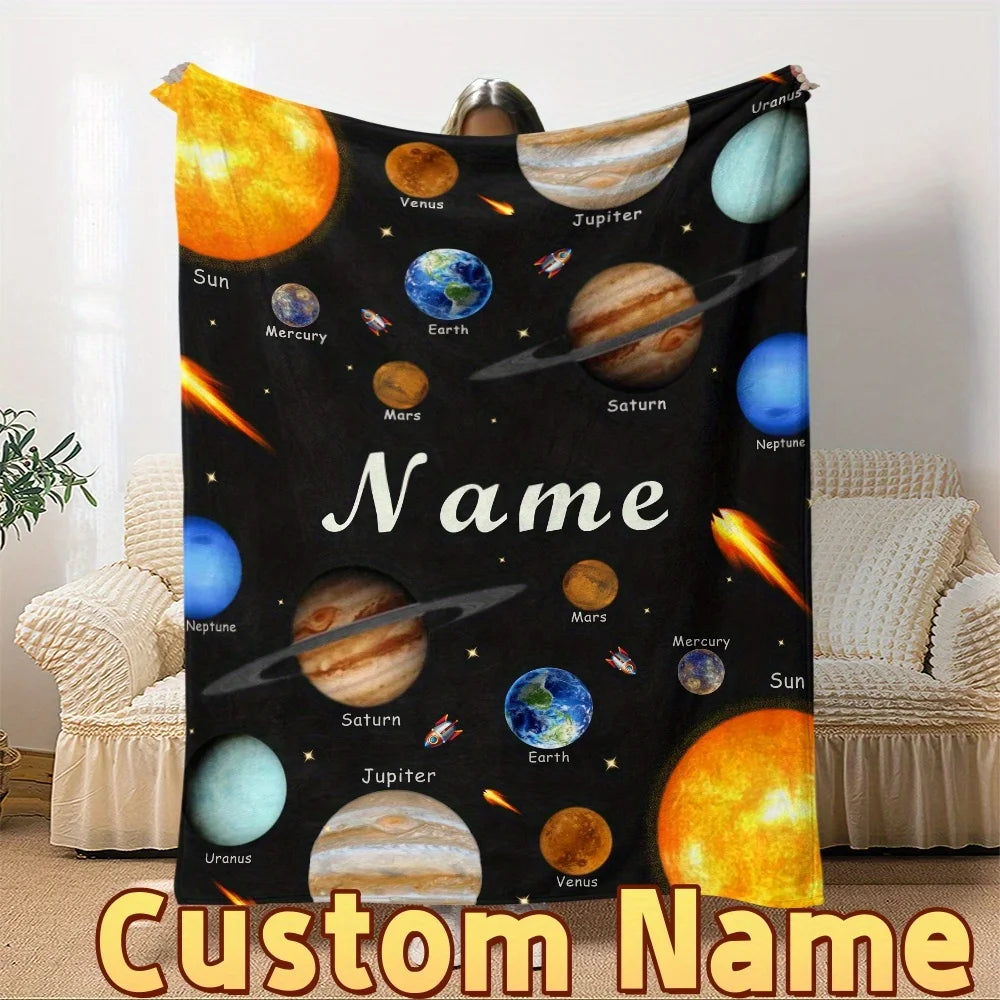 Customized Black Planet Flannel blanket,suitable for sofas,beds,travel,camping,living rooms-a warm gift for family and friends