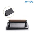 JUSTINLAU Cast Iron Uncoated Square Circular Meat Press Solid Wood Handle, Hamburger Patty Maker Barbecue Fried Meat Press Tool