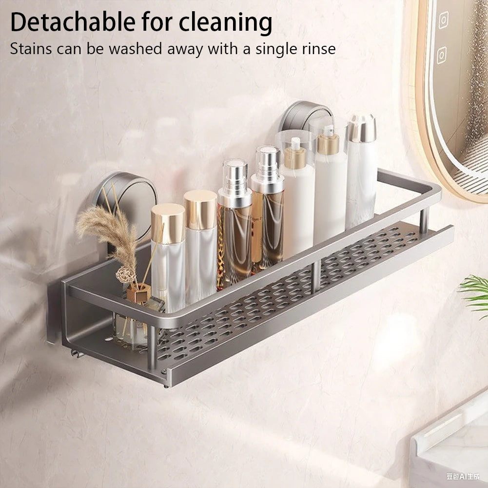 1 Pack Bathroom Organizer with Suction Cups Wall Mounted Aluminum Bathroom Shelves Rustproof Wall Mount Shower Caddy for Kitchen