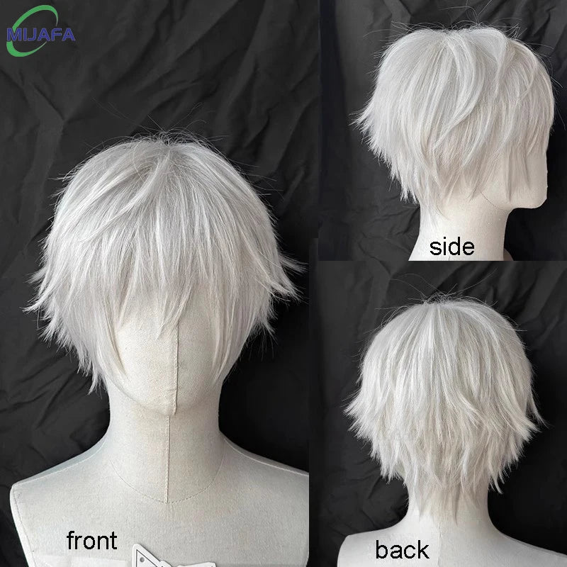 High Quality Kaneki Ken Cosplay Wig Satoru Gojo Nagi Seishiro Short Silver Beige Hair Heat Resistant Synthetic Anime Wigs