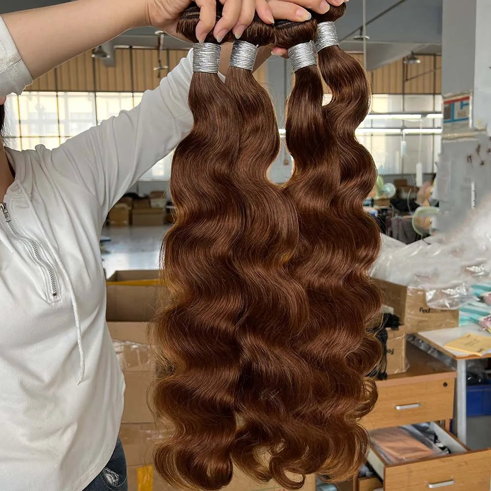 #4 Chocolate Brown Body Wave 10-30 Inch Honey Blonde Bundles Human Hair #4 Colored Brazilian Hair Weave Bundles Women Raw Hair