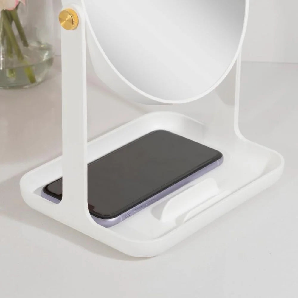 5X 1X Magnification Makeup Mirror with Accessory Tray Phone Holder 360 Degree Rotation Dual-Sided Vanity Mirror Ideal Makeup