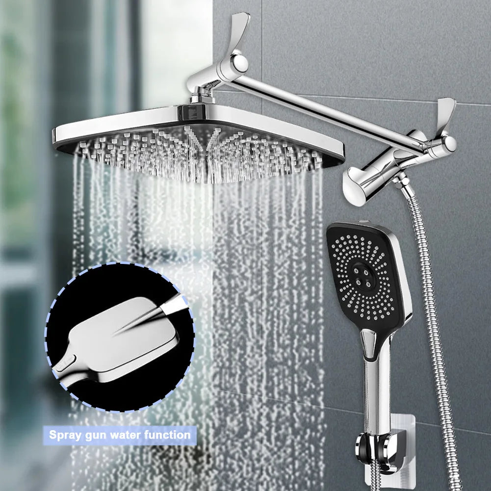 12Inch High Pressure Rainfall Shower Head/Handheld Shower Combo with Extension Arm Shower Head with Holder/Hose Angle Adjustable