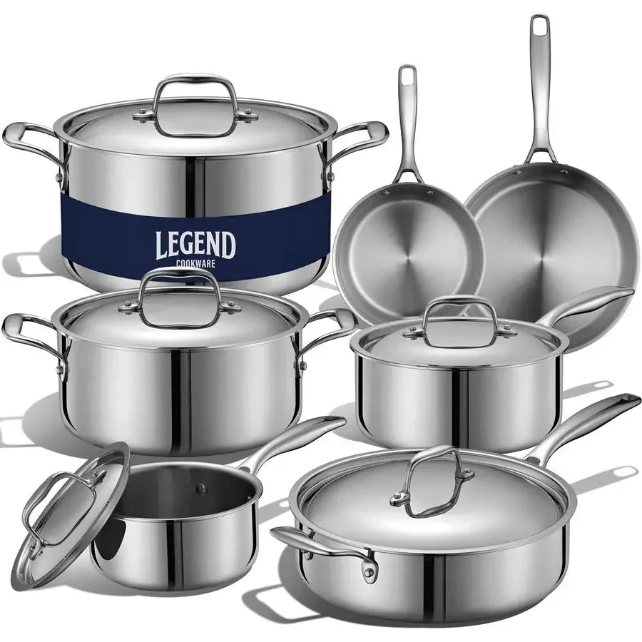 5Ply Stainless Steel Cookware Set, 12Piece Pots and Pans Set Induction Compatible, Oven Safe 800F NonToxic, No Coatings Built t