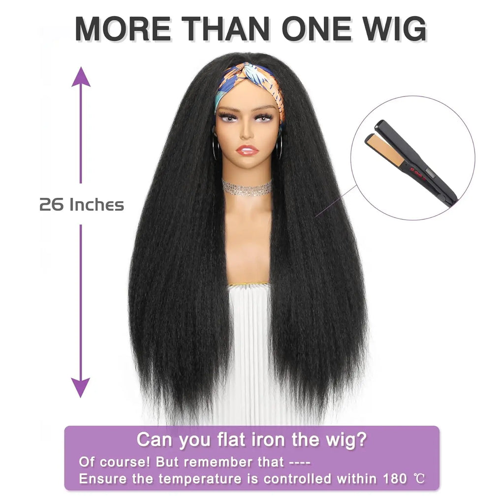 28-32Inch Synthetic Kinky Straight Headband Wig for Black Women Yaki Straight Wigs with Black Kinky Afro Wigs Daily Party Use