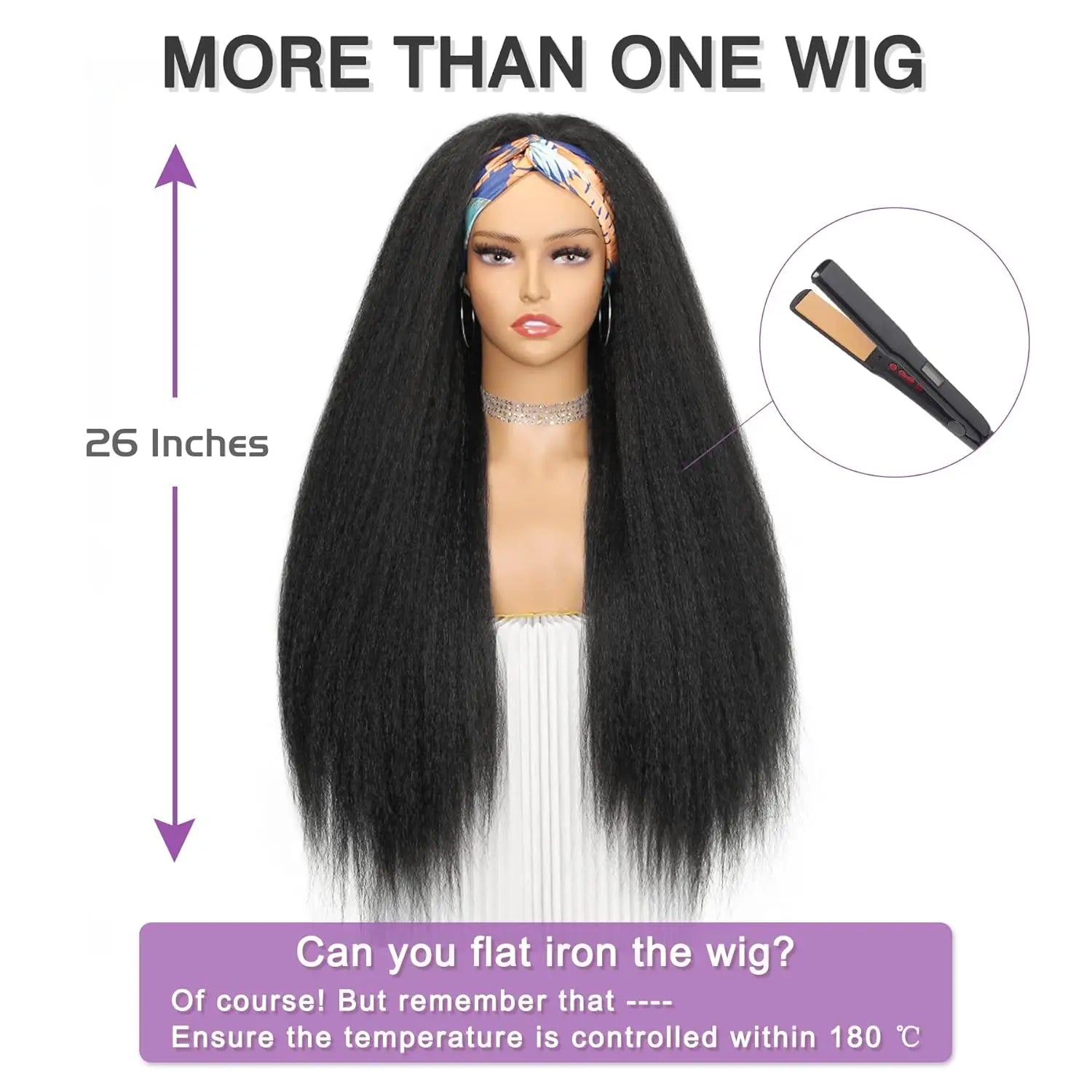 28-32Inch Synthetic Kinky Straight Headband Wig for Black Women Yaki Straight Wigs with Black Kinky Afro Wigs Daily Party Use