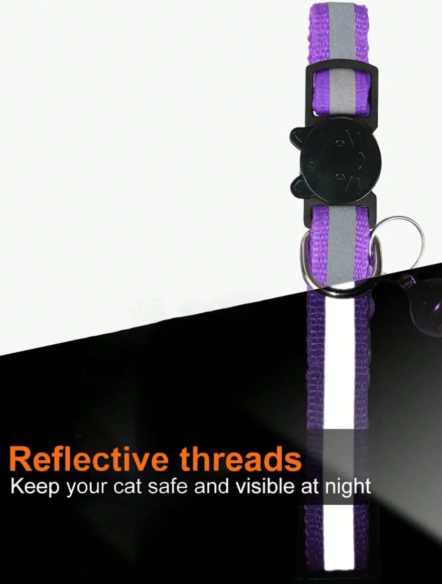13 Colors Custom Engraved Reflective Cat Collar with Safety Buckle & Bell, Adjustable Personalized Pet Collar for Small Cats