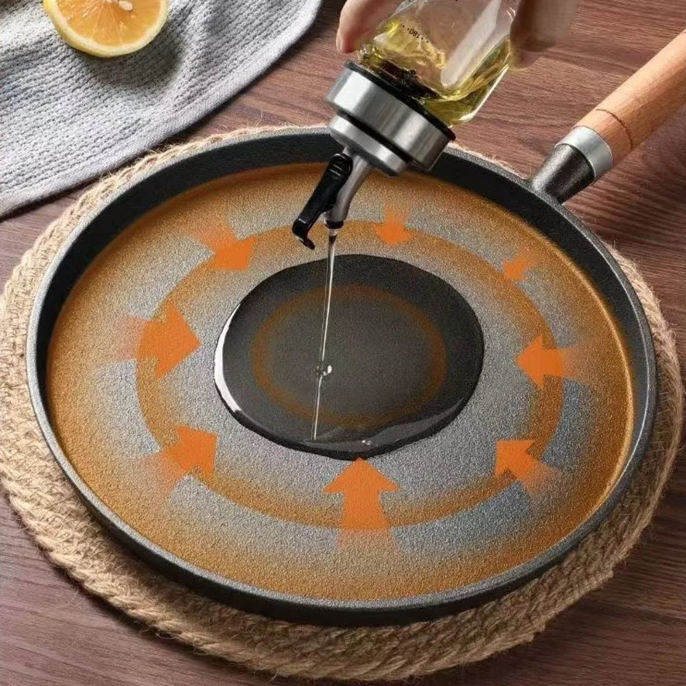 20/23/26cm Cast Iron Frying Pan Uncoated Non-Stick Egg Pancake Pan Kitchen Cookware Wooden Handle Pizza Baking Tray