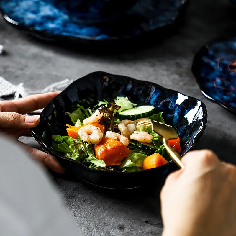 Creative Kiln-Change Bowl and Plate Tableware Home Retro Ceramic Tableware Hotel Dish Plate Rice Bowl Set Home Fish Plate