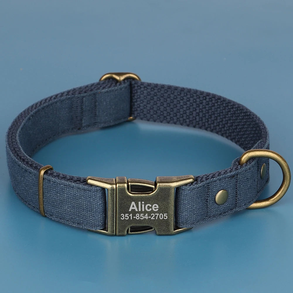 Personalized Dog Puppy ID Tag Nameplate Collar Durable Nylon Pet Dog Buckle Collars Free Engraving Name For Pit Bull Bulldog Pug