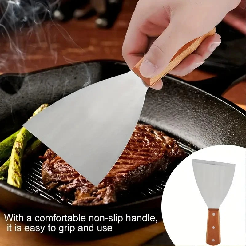 Stainless Steel Metal Spatula Turner Flat Burger Pancake Pizza Grill Flipper BBQ Baking Tools Teppanyaki Griddle Cooking Utensil