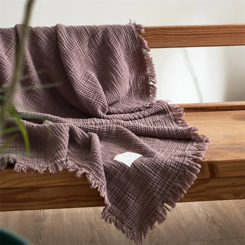 Maillard 100% Cotton Blankets Six Layers Of Gauze Sofa Cover Blanket With Tassel Soft Office Nap Decorative Bed Muslin Blanket