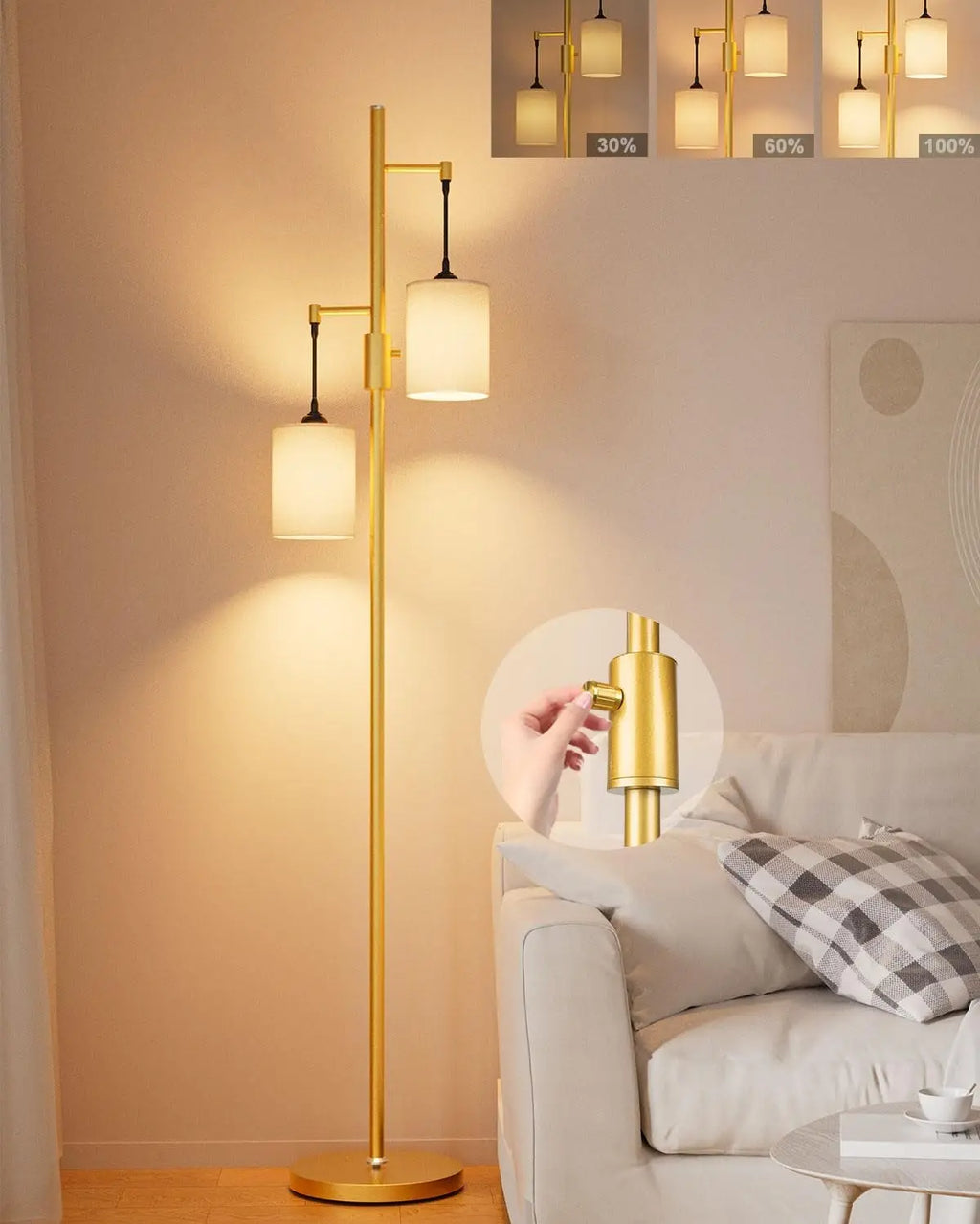 65IN Dimmable Tree Floor Lamp with LED Bulbs, Industrial Design for Living Room Bedroom Office
