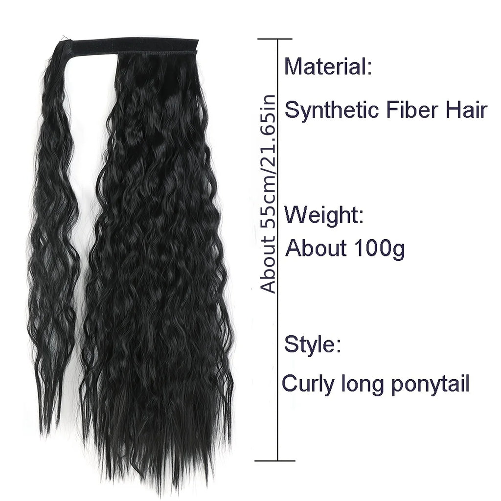 22inch Corn Wave Ponytail Extension Clip in Long Wavy Curly Wrap Around Pony Tail Heat Resistant Synthetic Hairpiece for Women