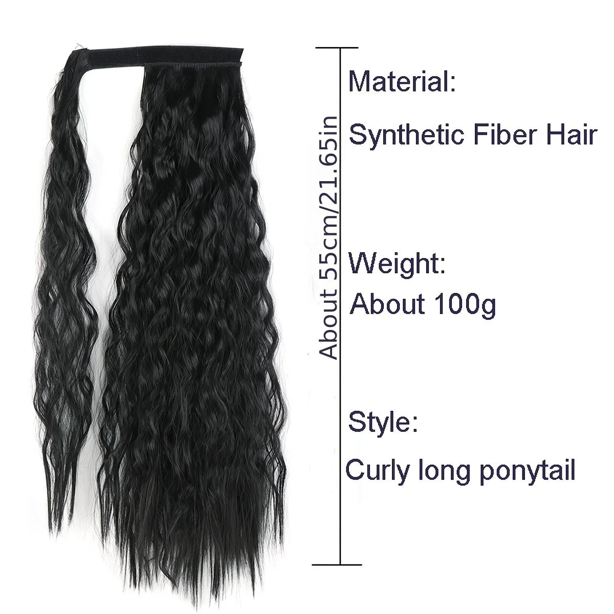 22inch Corn Wave Ponytail Extension Clip in Long Wavy Curly Wrap Around Pony Tail Heat Resistant Synthetic Hairpiece for Women