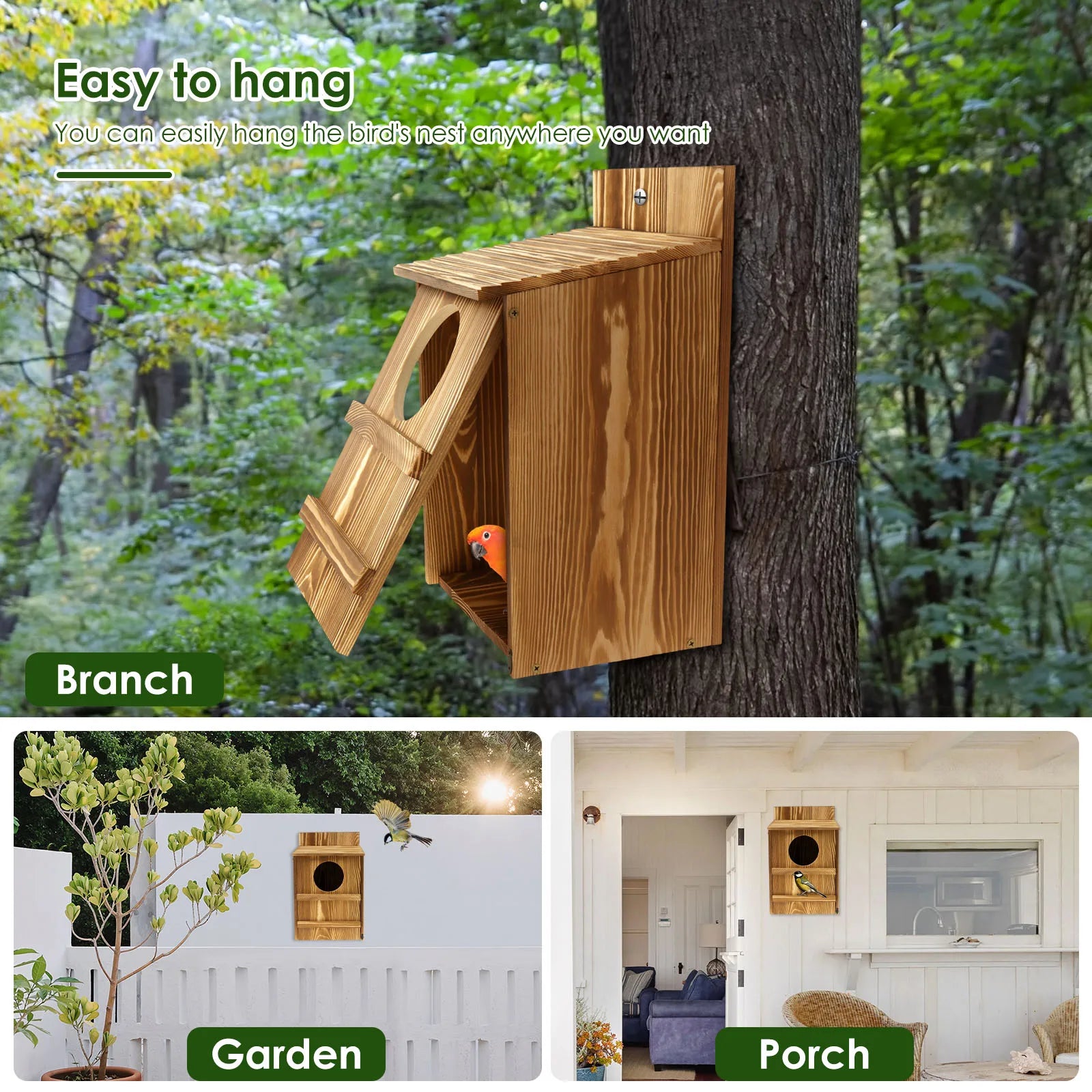 Wood Bird House Circular Opening Owl House Large Size Nest Birds Breeding Box Hanging Pet Accessories Home Balcony Decoration