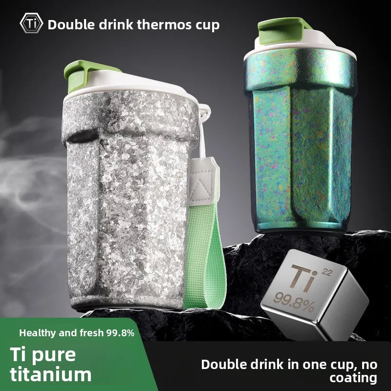 Pure titanium coffee mug with rope octagonal thermos mug, portable outdoor water cup, car leak-proof cola mug