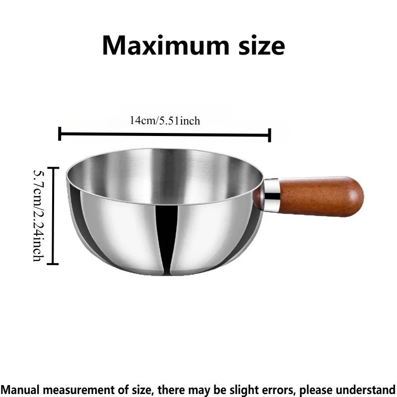 Stainless Steel Saucepan with Wood Handle, 14cm Mini Pot for Camping Dorm Kitchen, Portable Cookware