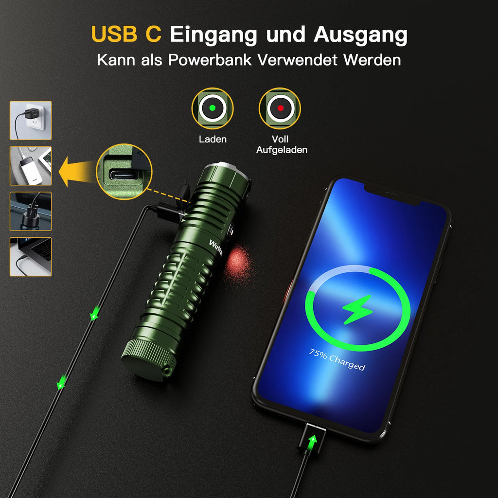 Wurkkos TS22 Rechargeable 21700 LED Flashlight XHP70D HICRI Powerful Max 4500LM with Magnet Tail & Reverse Charging for Hiking