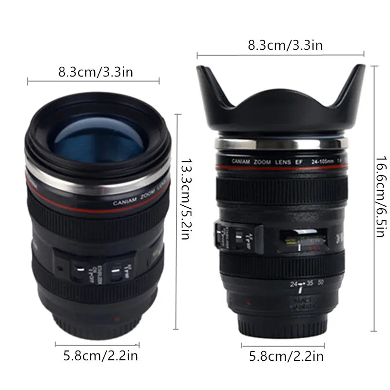 380ml Camera Lens Coffee Mug with Lid Stainless Steel Creative Photo Coffee Cup Christmas Gift for Photographer Travel Lovers