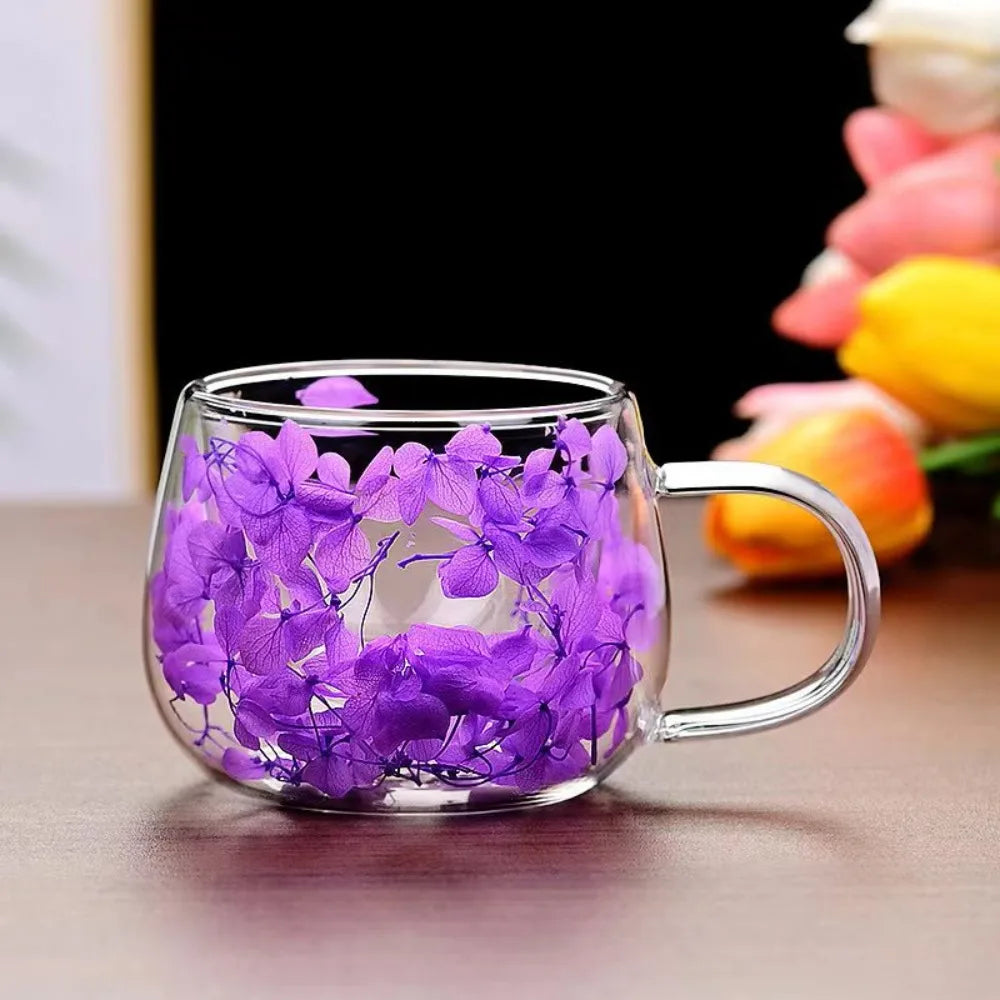 Juice Coffee Tea Cup Dried Flower Glass Cup Milk Mug with Handle Double Wall Mug Heat Resistant 150ML Clear Glass Cup Household