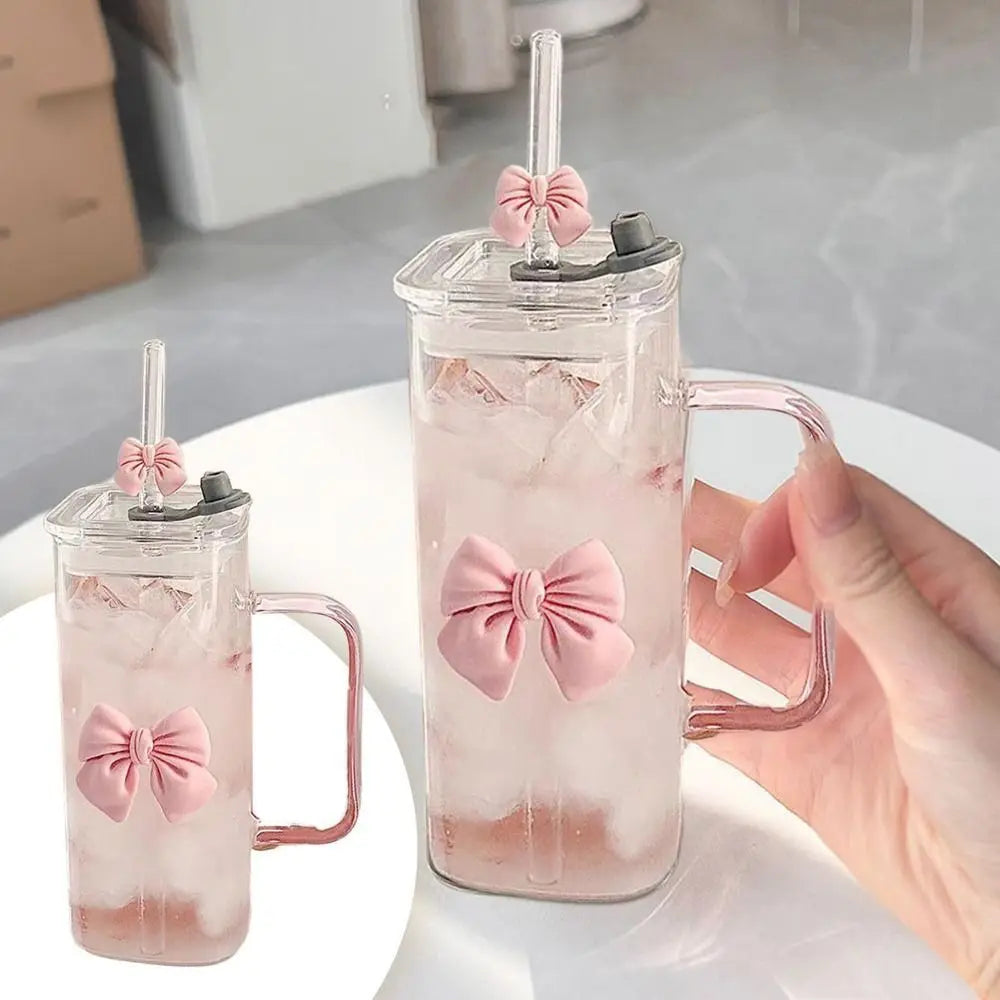 Versatile High Temperature Resistant Matcha Glass With Lids Capacity Bow Cups Glass Straw Cups for Making Coffee