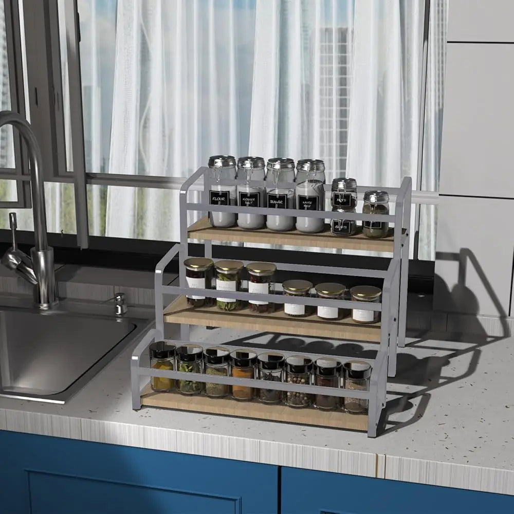 Spice Ra Organizer For Countertop , 3-Tier Spice Storage Holder With Magnetic Connetion For Kitchen , Durable Syrup Ra With