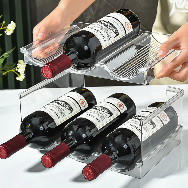 1pcDouble layer stackable cup holder for cabinets, kitchen storage and refrigerator, plastic refrigerator wine rack