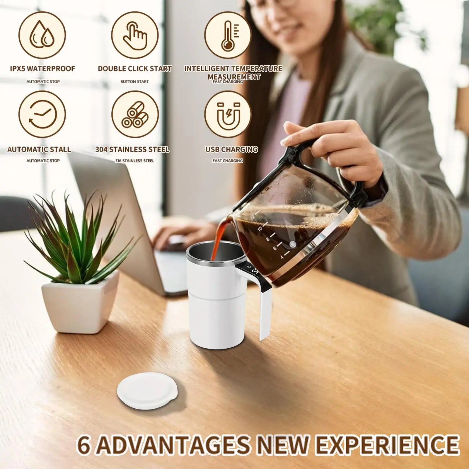 Self Stirring Mug Automatic Mixing Coffee Cup 380ml Heat Resistant Coffee Mug Hot Chocolate Cocoa Drinkware for Home Office