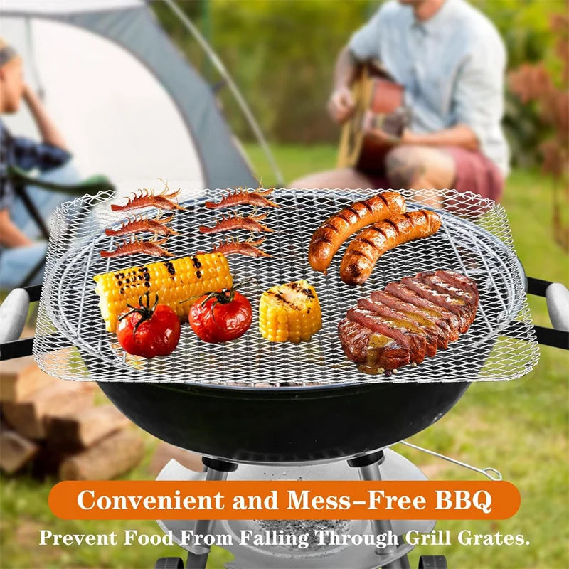 10PCS / Set Stainless Steel Barbecue Grid Disposable Non-stick Tray Barbecue Liner for Camping Picnic Home Meat Fish BBQ Mat