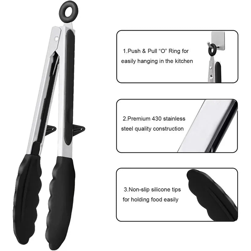 Kitchen Tongs Silicone Food Tongs Non Stick Cooking Serving Tongs For BBQ Salad Steak Pasta Spaghetti Noodles
