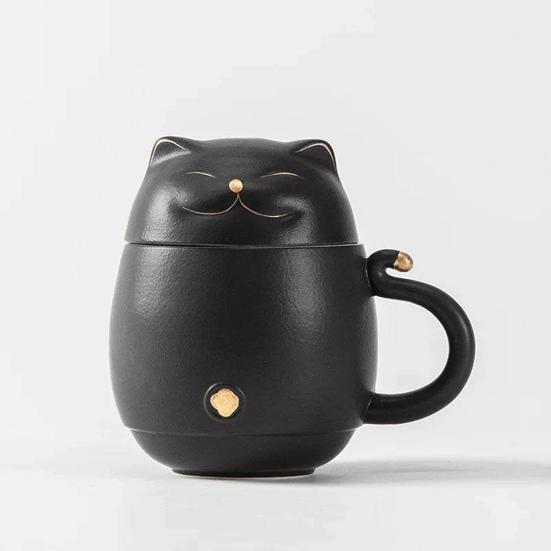 300ML Portable Tea Mug Travel Set For Business Trip Carry Water Cup Filter Quickly Brew Utensils Drinkware Lucky Cat