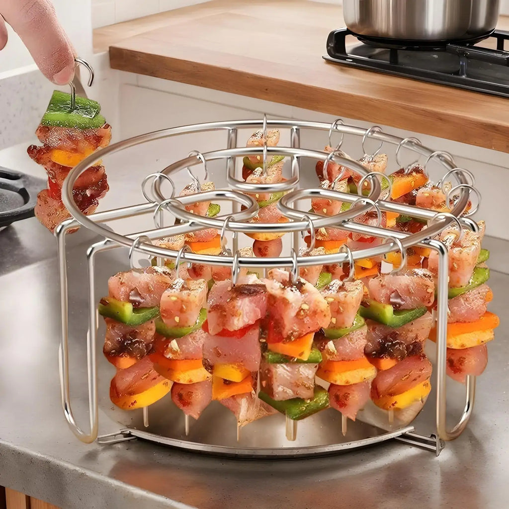 24 Skewer Air Fryer Grill Rack Heat-Resistant Oven Hanging Rack Stainless Steel BBQ Skewer Rack For Home Restaurant