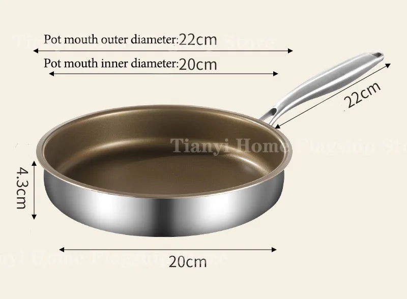 Titanium Frying Pan Non-stick Wok Stainless Steel Home Egg Steak Skillet Induction Cooker Gas Stove Cooking pot Kitchen Cookware