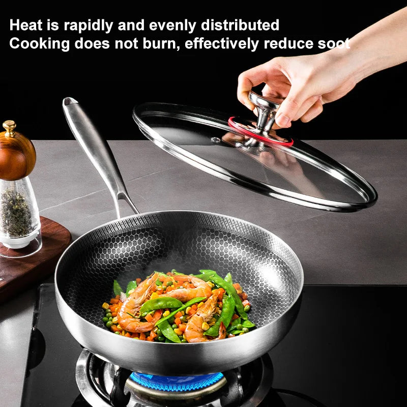 Frying Pan 316 Stainless Steel Uncoated Non-stick Pan Double-sided Honeycomb Pot Kitchen Cookware for Gas Stove Induction