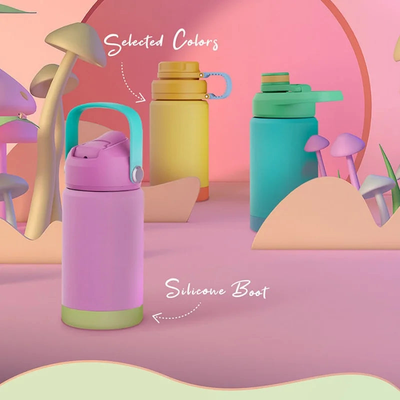Children's Fashion Macaron Water Cup Thermos Cup Cute Childlike Fun with Handle Portable Anti-drop Silicone Cover Water Cup