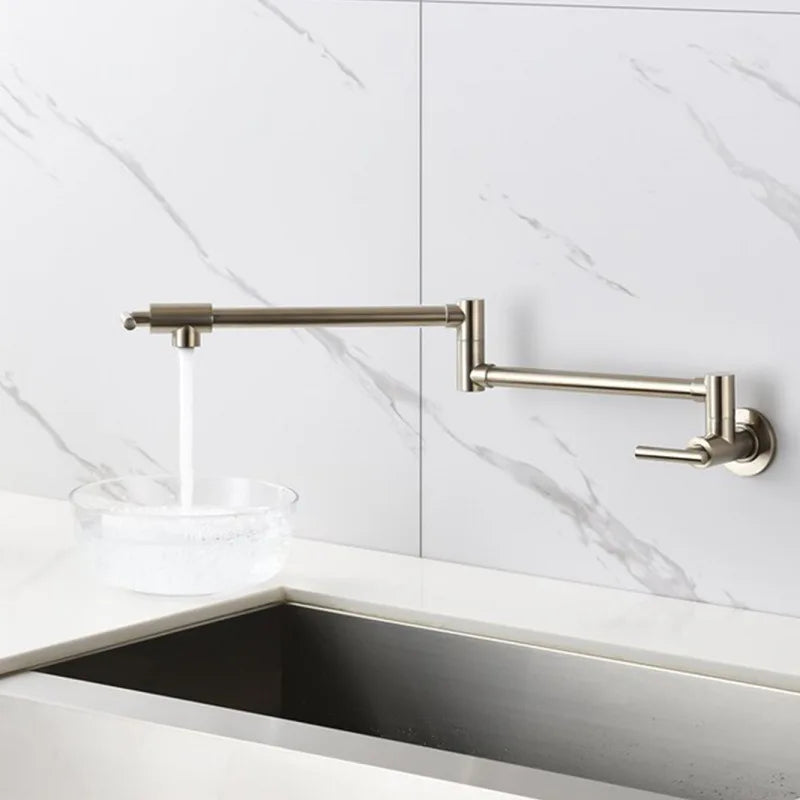 Black Wall Mounted Pot Filler Faucet Swivel Folding Rotary Kitchen Sink Faucet Brushed Gold Single Cooling Sink Tap