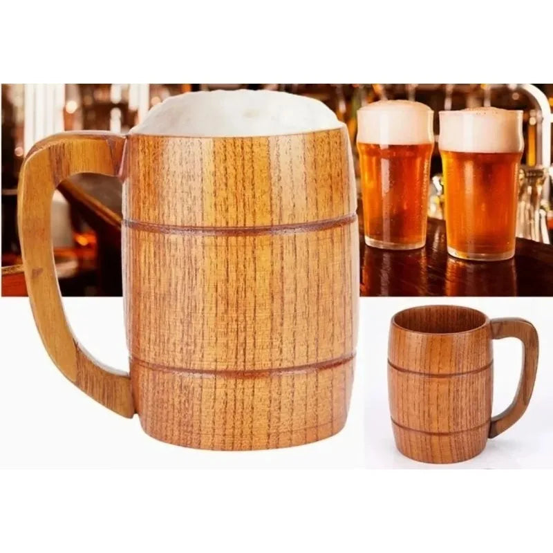 Wooden Beer Cup Jujube Sour Wood Big Capacity Beer Tea Coffee Water Cup Wooden Barrel Beer Mug Kitchen Bar Drinkware