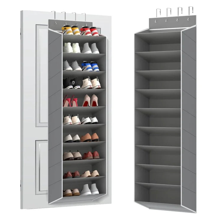 Space Saving Over The Door Shoe Organizer, 10-Tier Hanging Rack Holds 20 Pairs of Shoes, Storage for Sneakers Boots