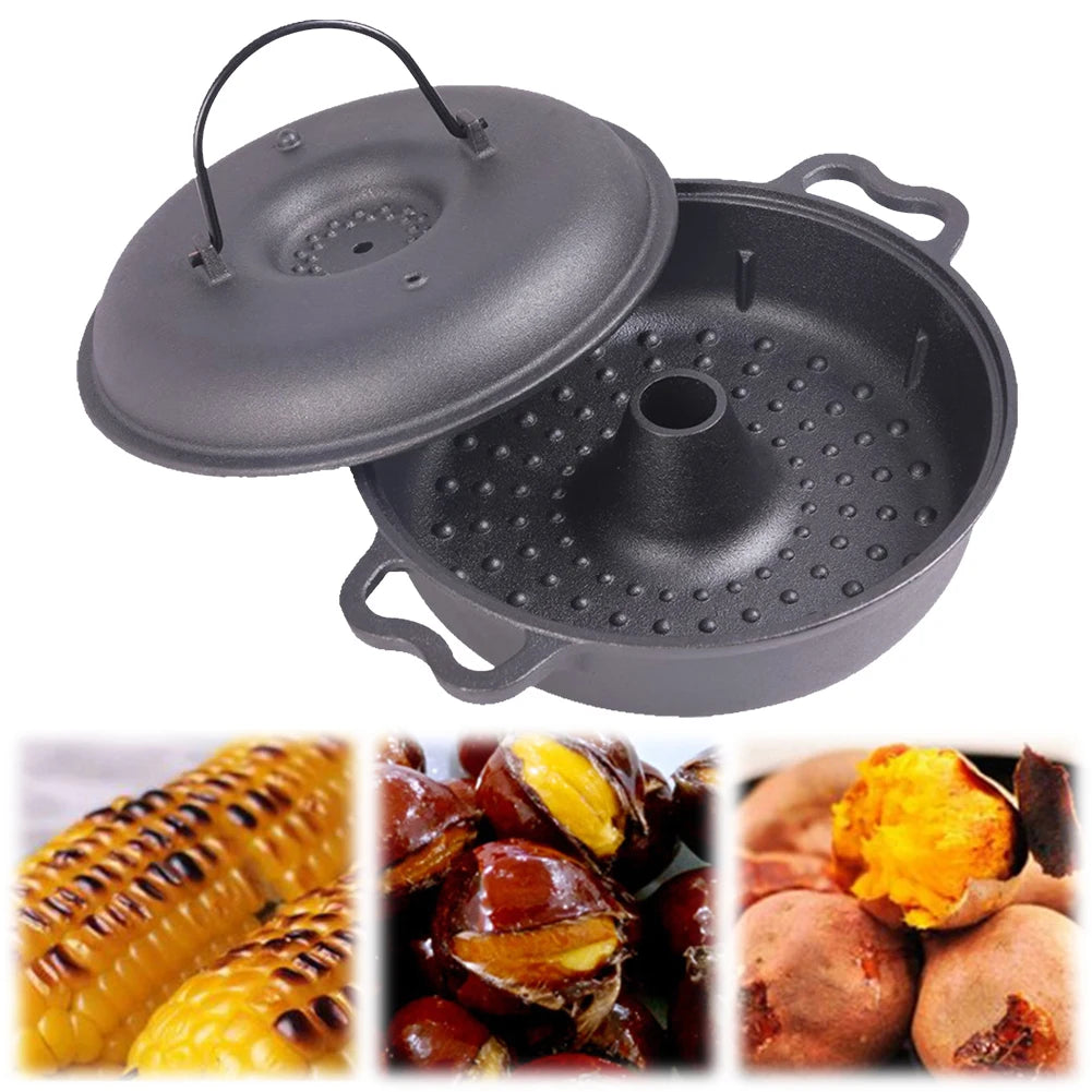 Cast Iron Roasted Sweet Potato Pan W/Lid Garlic Roaster Garlic Baker Baking Pan for Picnic Camping Patio