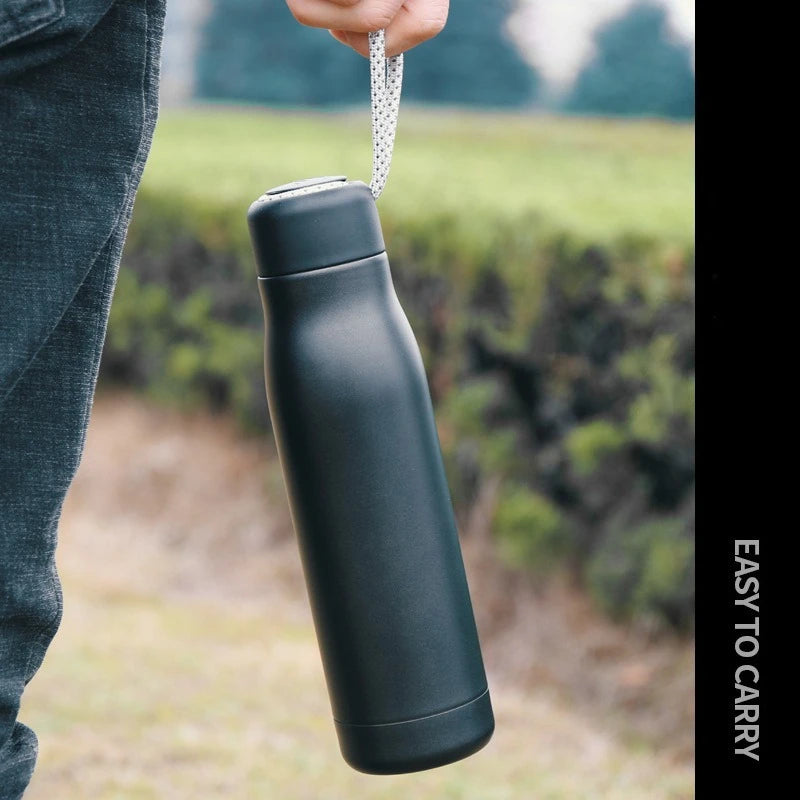 JUSTINLAU Spot Goods 400/550ML Thermos Cup Vacuum Flasks with Rope Stainless Steel Outdoor Travel Portable Thermal Water Bottles