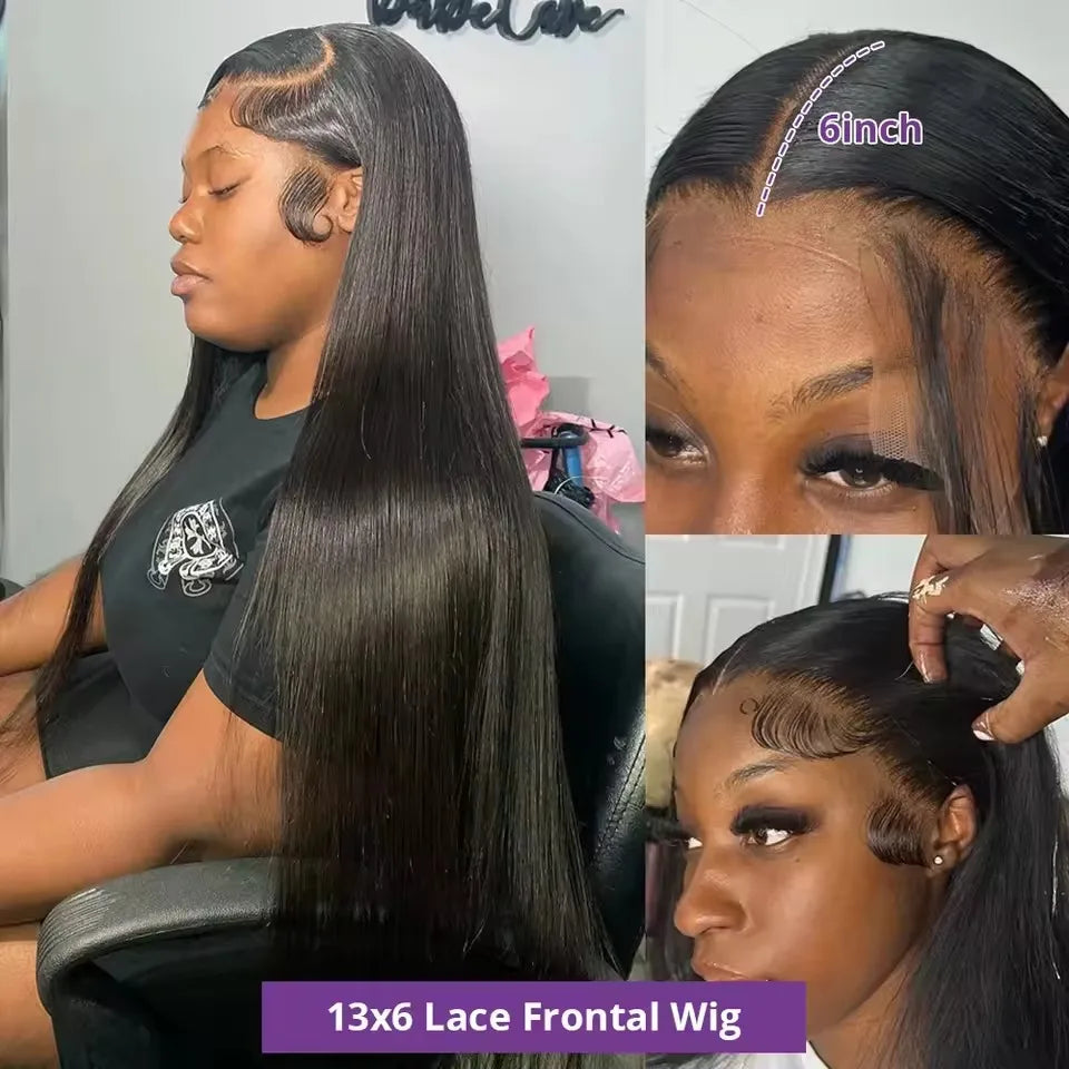 30 40 Inches Bone Straight Human Hair Wig Brazilian Pre Plucked Hair 13X4 13X6 HD Transparent Lace Frontal Wigs For Black Women