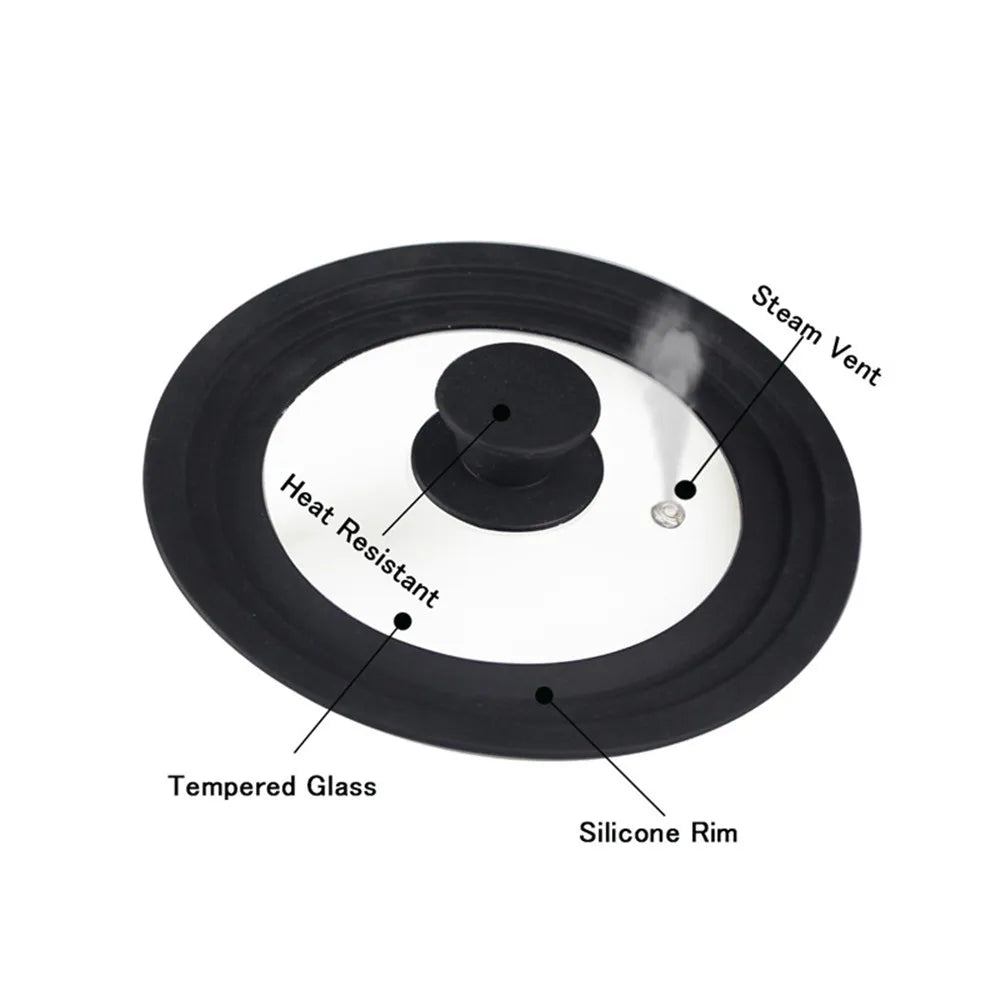 20-26-28-32cm Visual Pot Lid Multifunctional Glass Wok Pan Lids Cover Heat Resistant for Frying Round Silicone Cookware Part