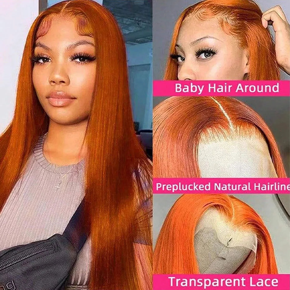 200% Density Ginger Straight Human Hair Wigs Bone Straight 13x6 HD Lace Frontal Human Hair Wigs Pre Plucked For Women Brazilian
