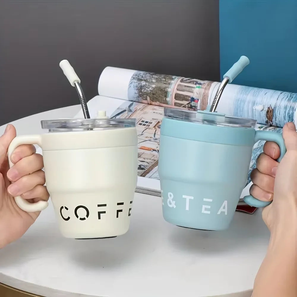 480ml Stainless Steel Coffee Cup with Straw Lid Thermos Mug Portable Water Tea Milk Bottle for Hot And Cold Drinks Office