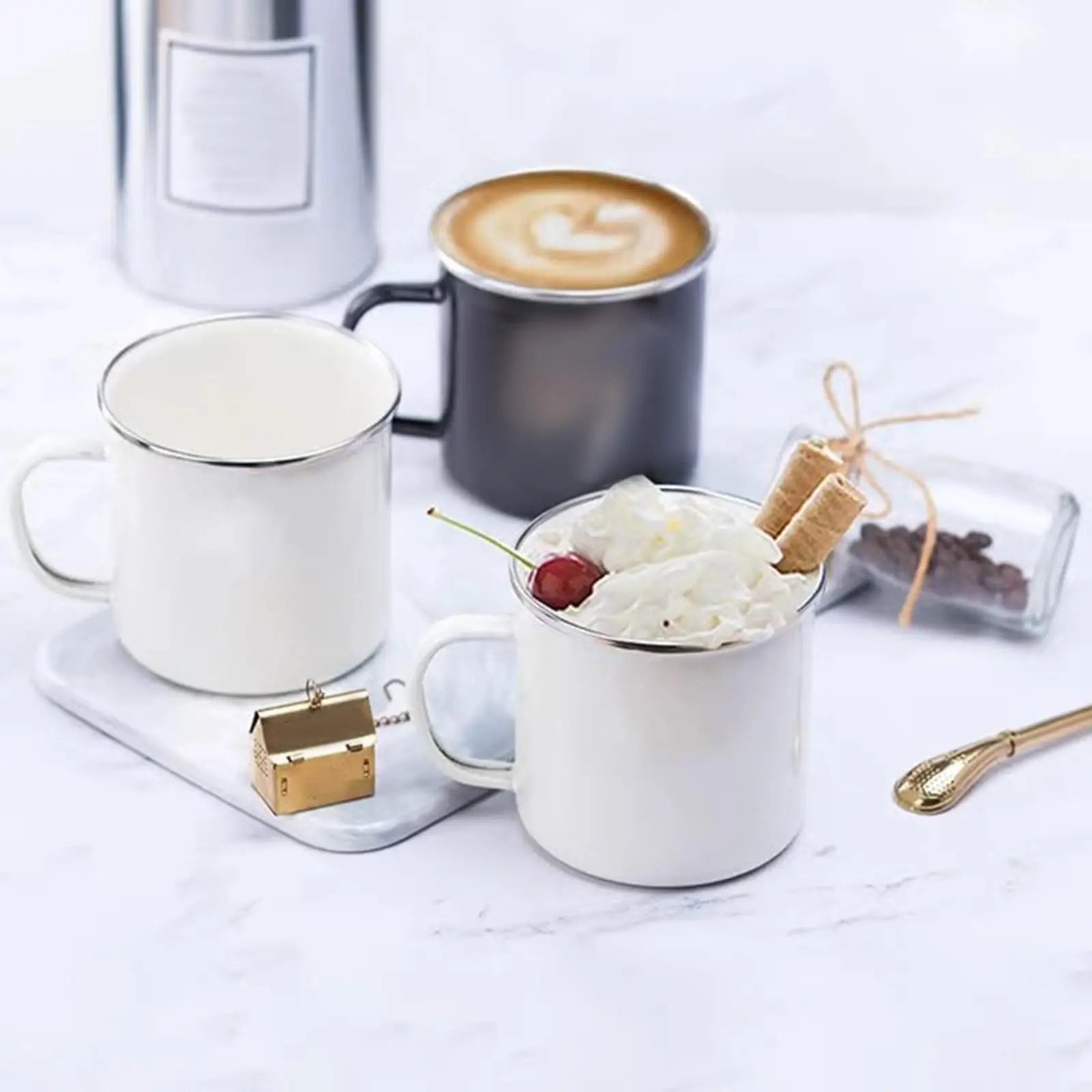 Enamel Coffee Cup Milk Tea Mug Vintage Water Mug With Handle for Tabletop Dorm Home Kitchen Drinkware Housewarming Gifts