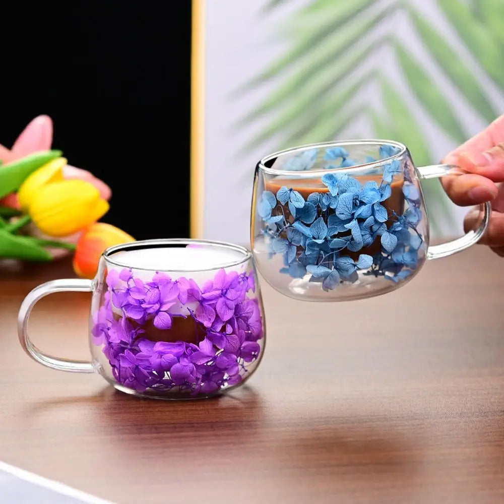 Juice Coffee Tea Cup Dried Flower Glass Cup Milk Mug with Handle Double Wall Mug Heat Resistant 150ML Clear Glass Cup Household