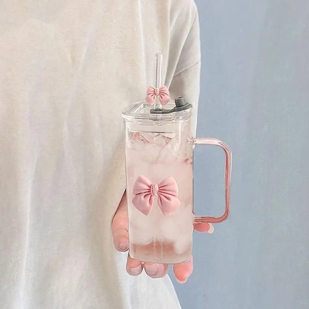 Versatile High Temperature Resistant Matcha Glass With Lids Capacity Bow Cups Glass Straw Cups for Making Coffee